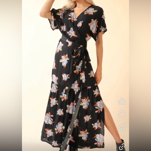 Hem & Thread Dresses & Skirts - NWT Hem & Thread Floral Maxi Wrap Dress Bohemian Style Kimono Sleeves